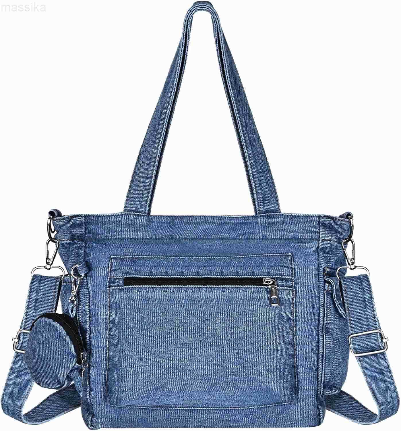 Denim Tote Bag Jean Purses for Women Denim Crossbody Bags with Small Purse Shoulder Handbag M251017