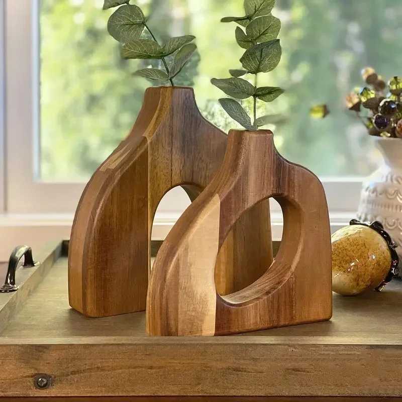 2PCS Creative Pure Solid Wood Vase Irregular Dry Flower Container Ornaments Nordic Style Handicrafts Highend Home Decoration C251017