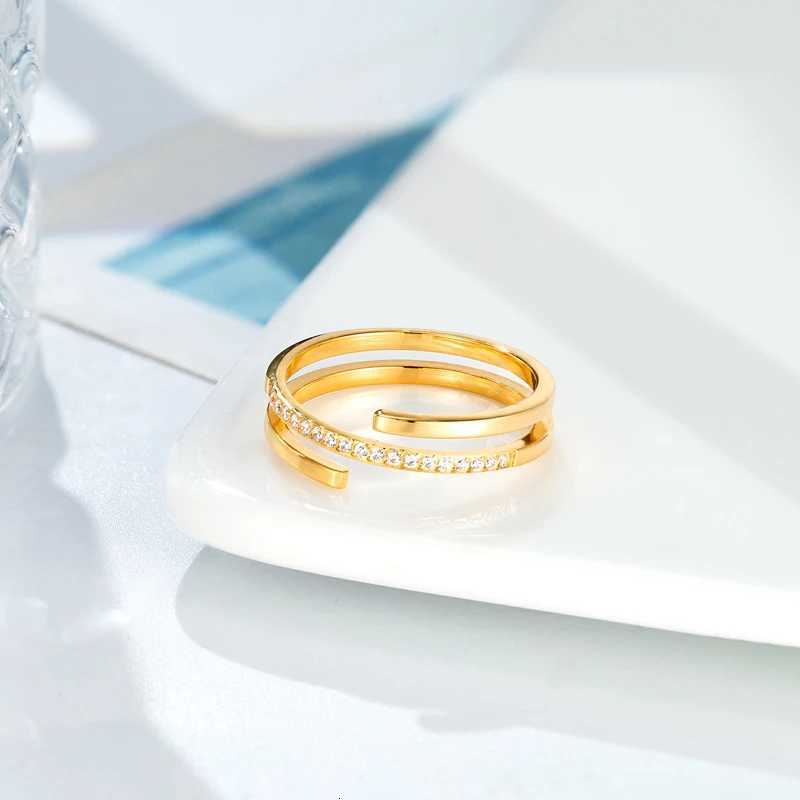 Crossover Of Double Layers Shape Cnc Microset Zircon Ring For Women Jewelry Stainless Steel Wedding Ring Wholesale Lots Z251017