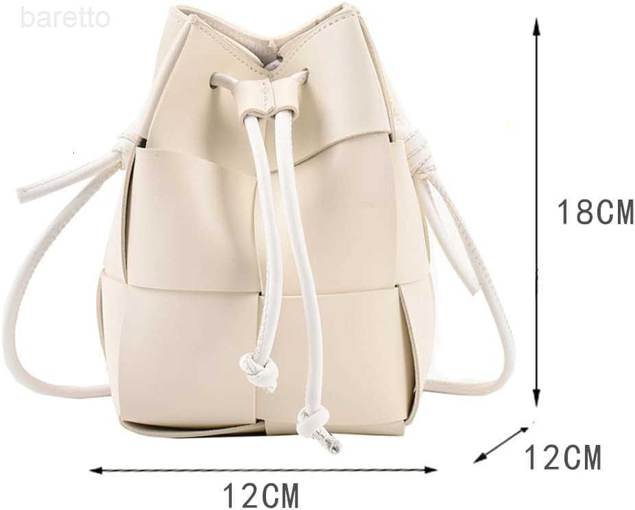 Mini Woven Bucket Bag for Women PU Leather Small Hobo Handbag Square Lattice Drawstring Crossbody Handbags Soft Z251017