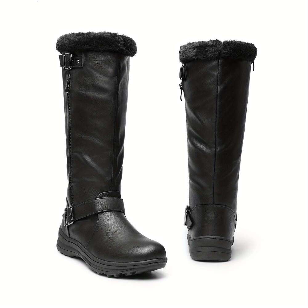 Women's Winter Fully Fur Lined Zipper Closure Snow Knee High Boots