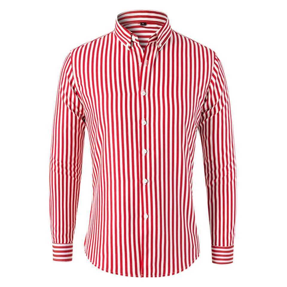 Fashion Mens Shirts And Blouses Striped Long Sleeve Single Breasted Slim Tops Lapel Party Social Shirt Clothing For Men J251017