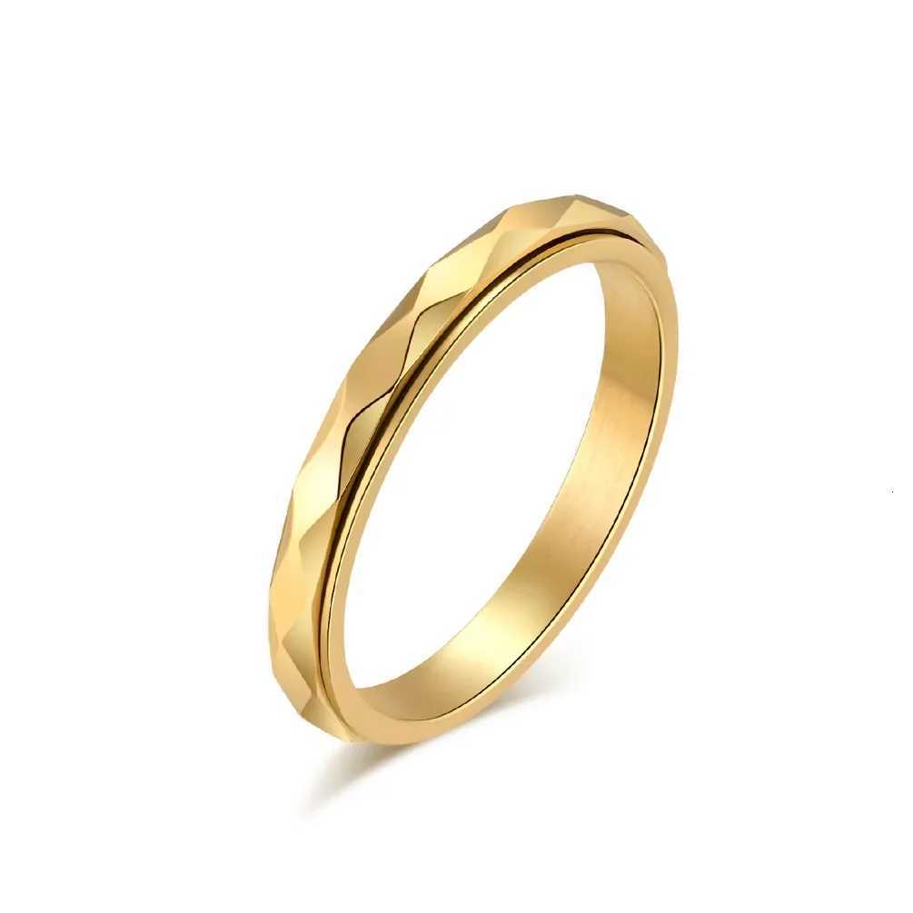 3mm Width Stainless Steel Rotatable Fidget Ring for Women Men Small Colorful Black Gold Color Rhombus Surface Spinner RingW251017