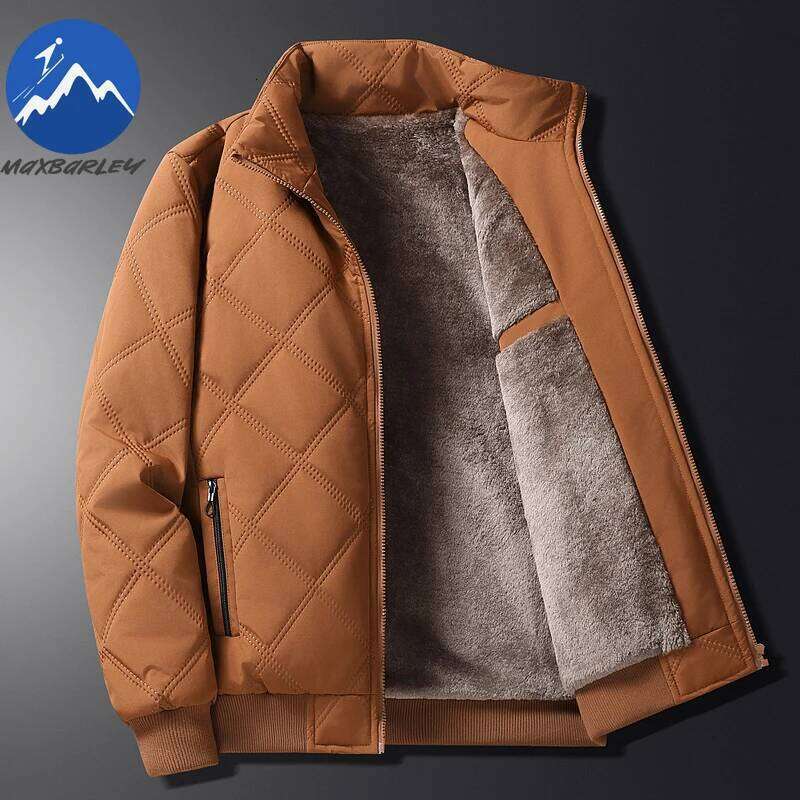 Maxbarley 2025 Winter Fleece Warm Men Casual Retro Thick Windproof Cotton Padded Jacket Camping Stand Collar Padding Coat Down Cotton