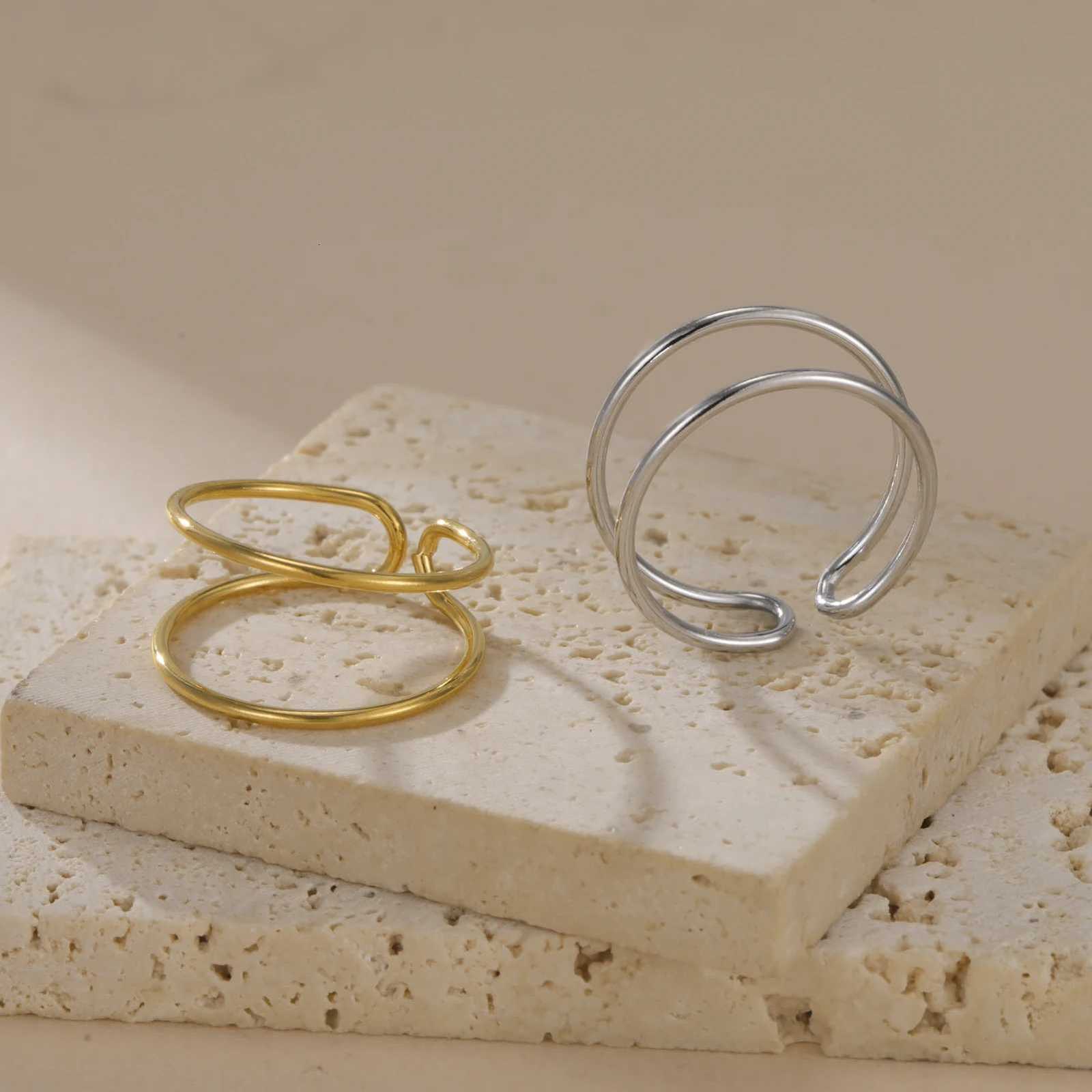 Skyrim Minimalist Double Layer Open Rings Women Stainless Steel Adjustable Finger Ring Geometric Jewelry Wedding Gift WholesaleW251017