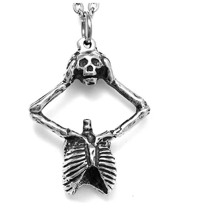 New Halloween Human Skull Head Split in Two Pendant Exaggerated Creative Necklace