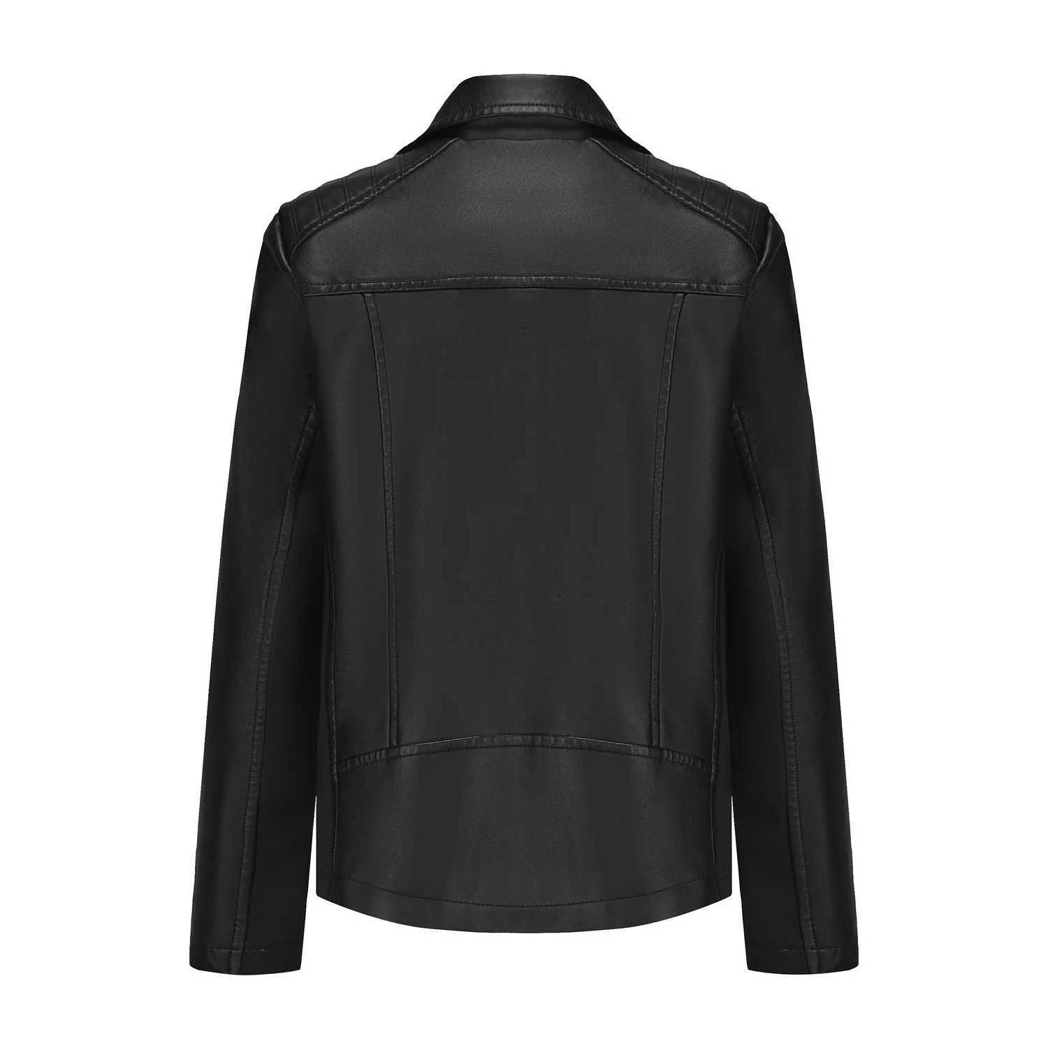 New In 2025 Fashion Womens Pu Leather Jacket Ladies Autumn Winter Solid Color Zipper Black CoatsT251017
