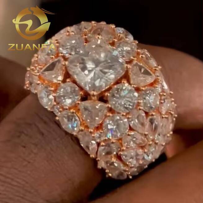 Fancy Cut Moissanite Diamond Cluster Iced Out Jewelry Moissanite Hip Hop Ring 925 Sterling Silver Men Diamond Ring
