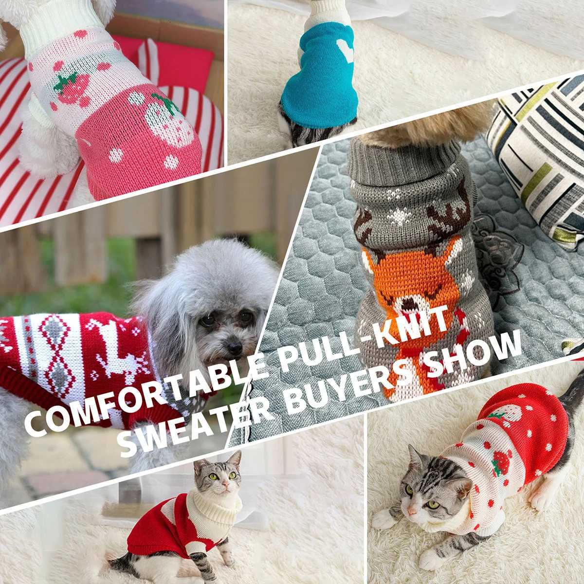 Turtleneck Knitted Dog Sweater Cold Weather Pullover Classic Elk Pattern Warm Winter Dog Christmas Sweater for Small Medium DogsW251017