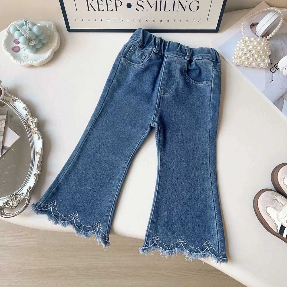 37 Years Old Cute Baby Girl Clothes Blue Kids Jeans Spring and Autumn New Solid Color Flared Pants Casual Childrens ClothingT251017