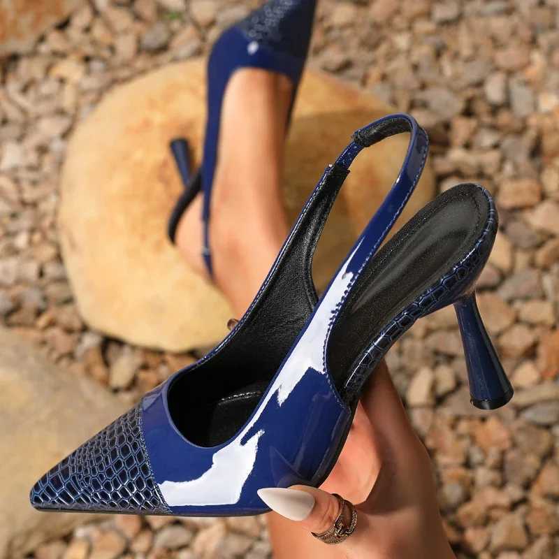 Summer Pointed Toe Shallow Back Strap Slide Sandals Women High Quality Patchwork High Heeled Sandals Banquet Party Dance Shoes Z251015