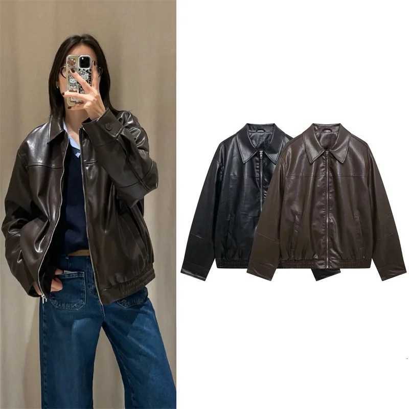 Womens Coat 2025 Autumn New Style Solid Color Long Sleeve Faux Leather Pilot Jacket Casual Fashion Personality VersatileT251017