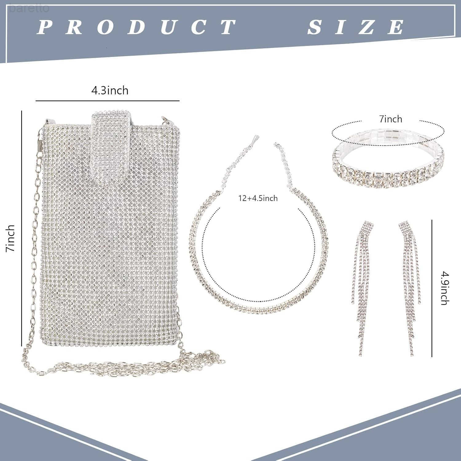 RhinestoneSequin Bucket Bag with Jewelry Set Women Silver Bling Evening Handbag Glitter Diamond Cell Phone Purse Z251017