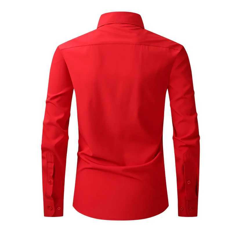 Solid Color Mens Longsleeved Shirt Singlebreasted Square Collar Small Elastic Shirts Suitable for WeddingBusinessOffice J251017