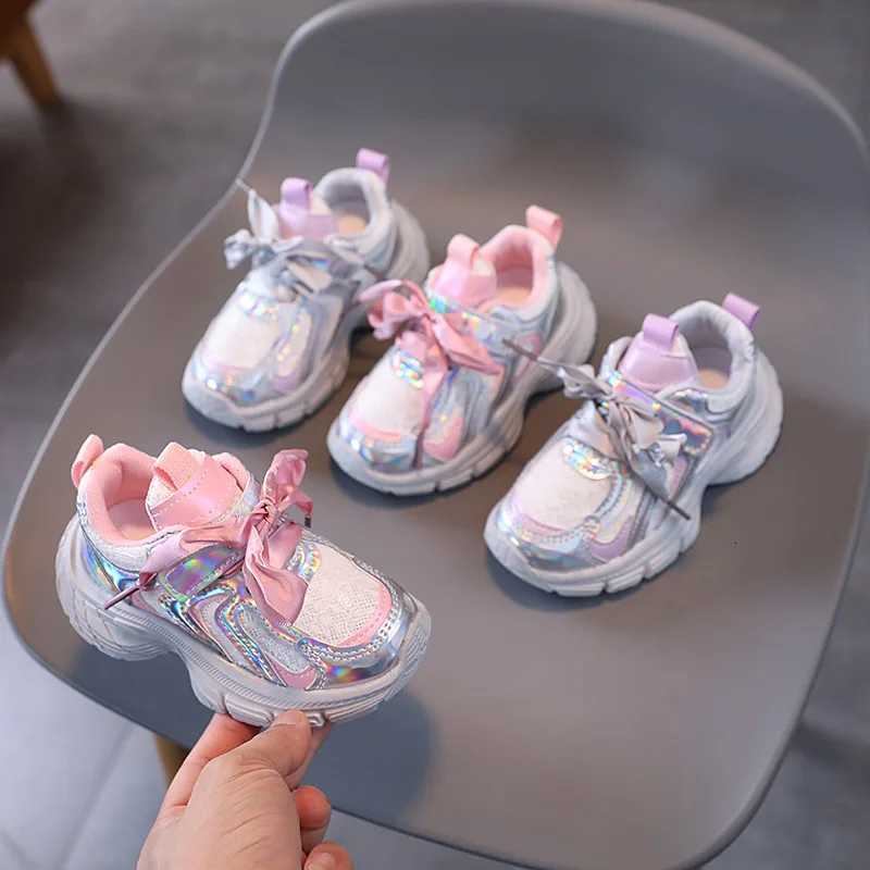 Girls Sneakers Fashion Lace Up Bow Kids Casual Shoes Pink Purple Mesh Breathable Sports Shoes Student Soft Sole Running ShoesT251017