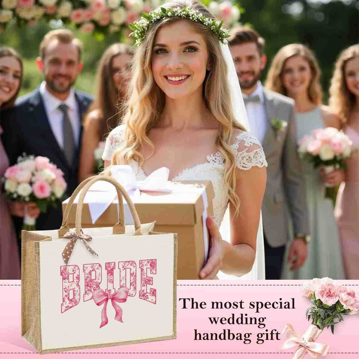 Bride Wedding Tote Bag Coquette Bow Tote Bag with Floral for Wedding Bachelorette Party Honeymoon Travel M251017