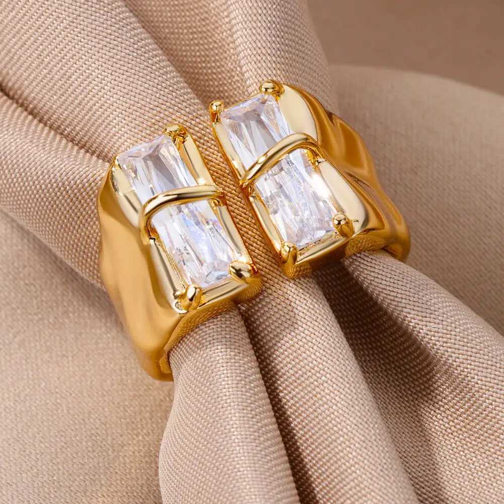 Geometric Zircon Open Ring for Women Stainless Steel Luxury Rhinestone Crystal Ring 2023 New Wedding Jewelry anillos Z251017