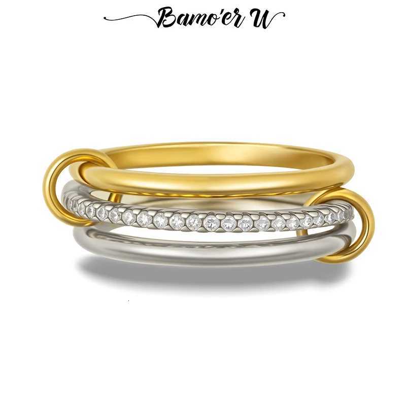 BAMOER U Moissanite Interlocked Stackable Rings Set TwoTones MultiLinks Connected Bands for Women Jewelry Gift D Color VVS1W251017
