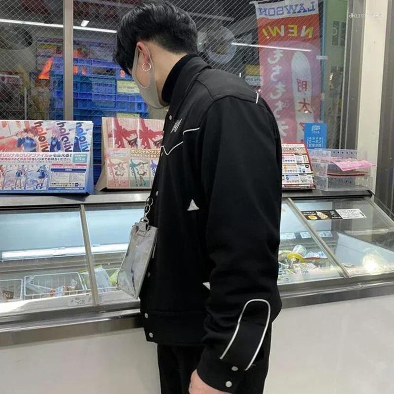 Men's Jackets Leisure Arrival Long Sleeve White Embroidery Lapel Collar Button Oversize Men Women Black Jacket