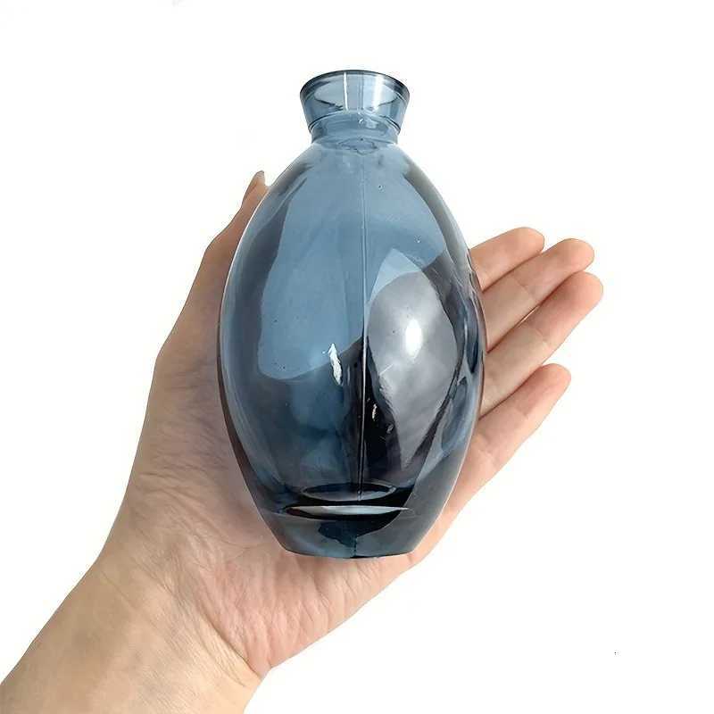 Small Glass vase Transparent Creative hydroponic Dried Flower vase Colorful ThreePiece Set of Decorative Ornaments Blue C251017