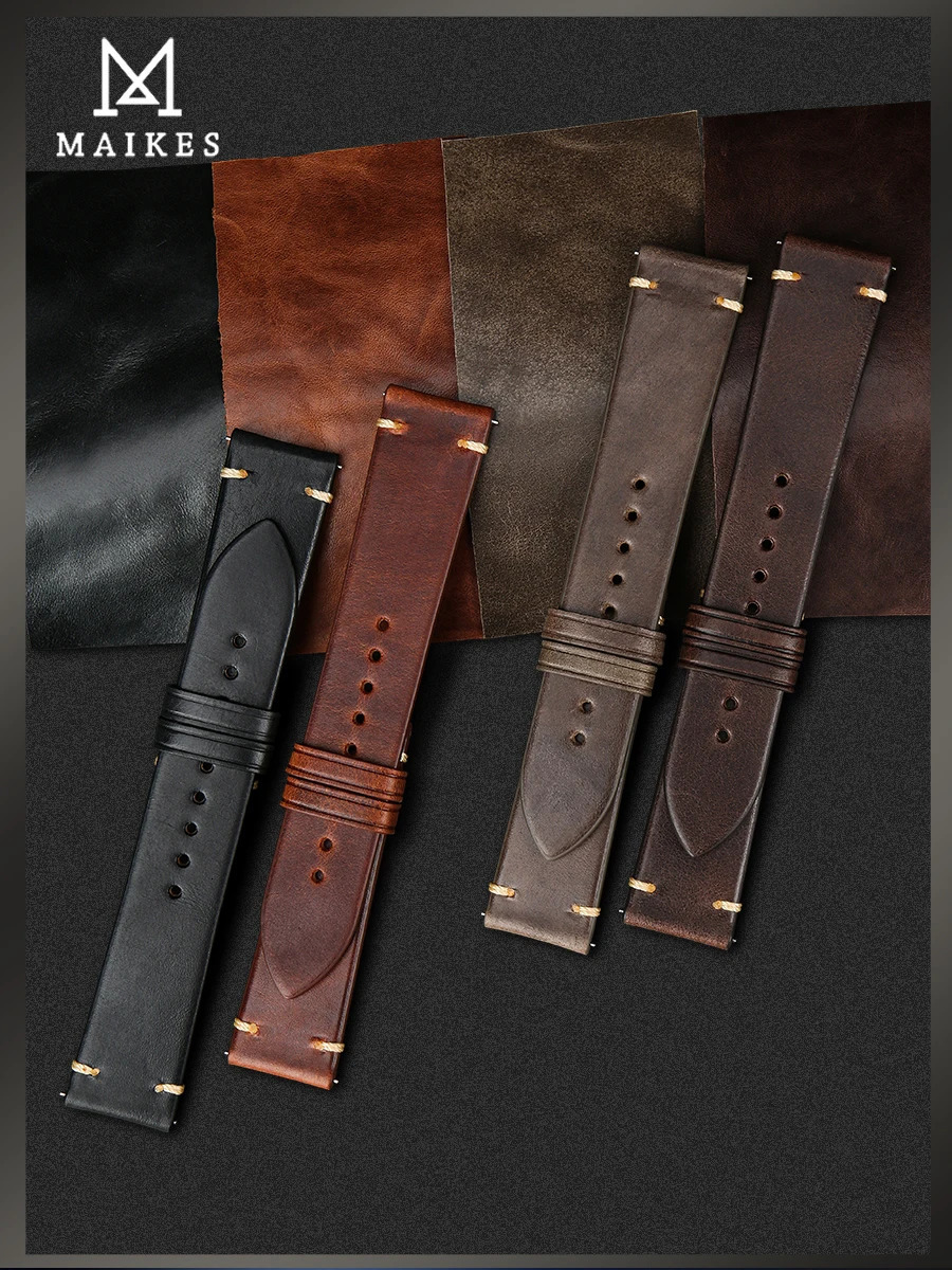 MAIKES Handmade Watchband Butterfly Buckle Vegetable Tanned Cow Leather Made In Italy Quick Release Bracelet Band Watch Strap 251016