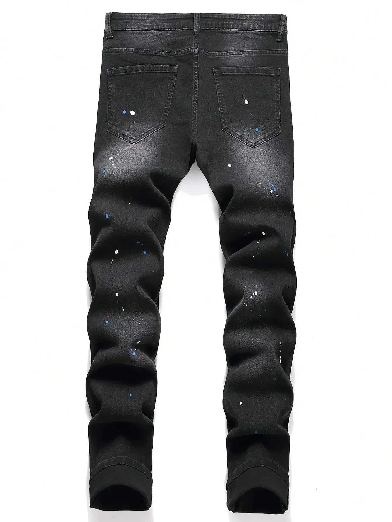 Men y2k Stretchy Skinny Denim Jeans For Men Casual pants Ripped Patchwork Hole Slim Fit Denim Hip Hop Black Straight Trousers1 Y251105