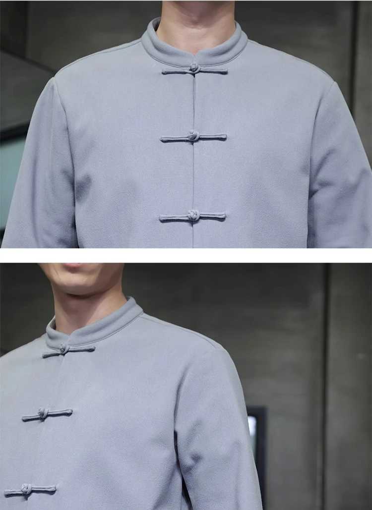 Chinesestyle Blue Long Jacket Mens Gray Singlebreasted Standup Collar Trench Coat Spring Fall Winter Top J251017