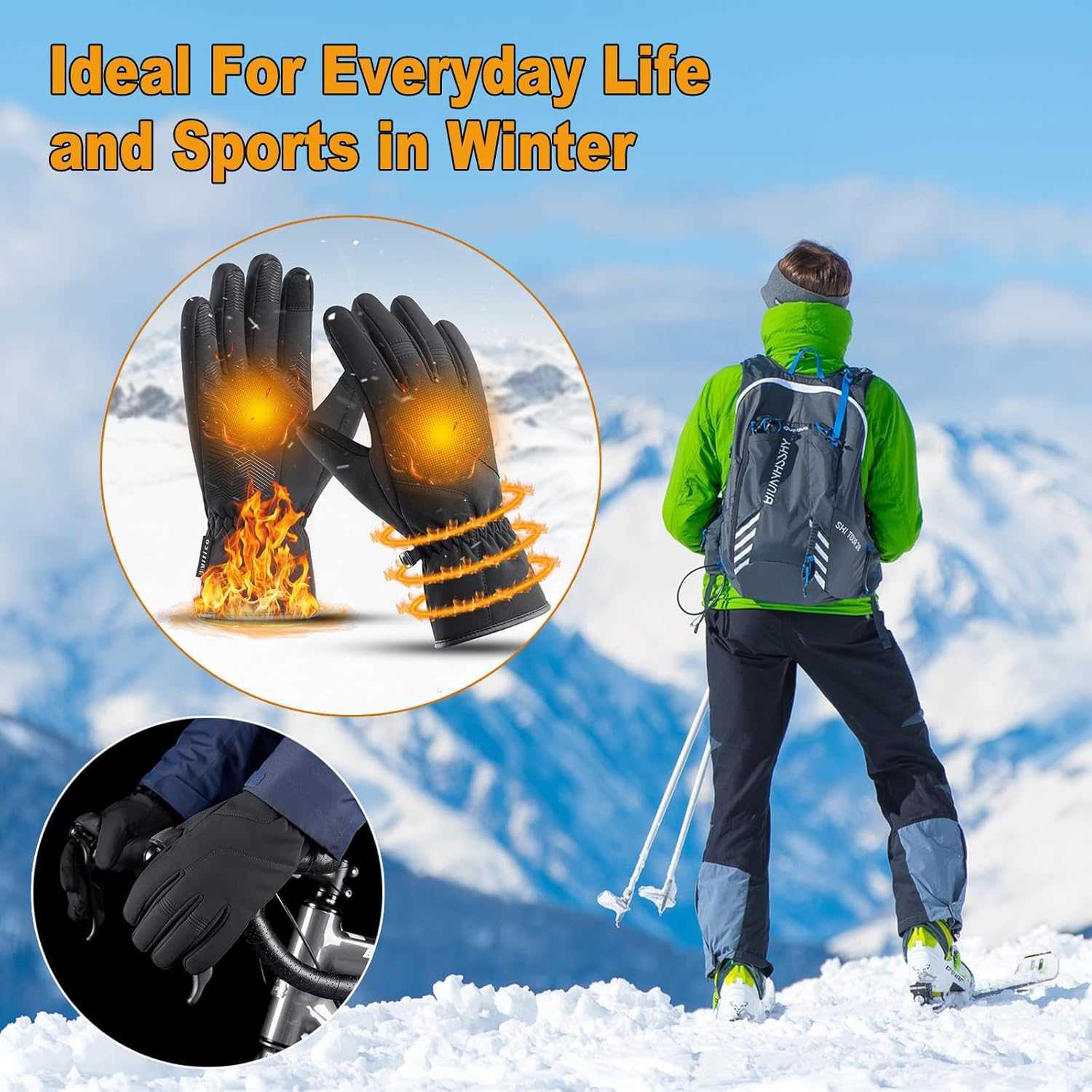 Winter Gloves for Men Women Fully Windproof Waterproof Thermal with Touchscreen Fingers AntiSlip Palm Warm Gloves for Cold Weather Cycling Driving Hik