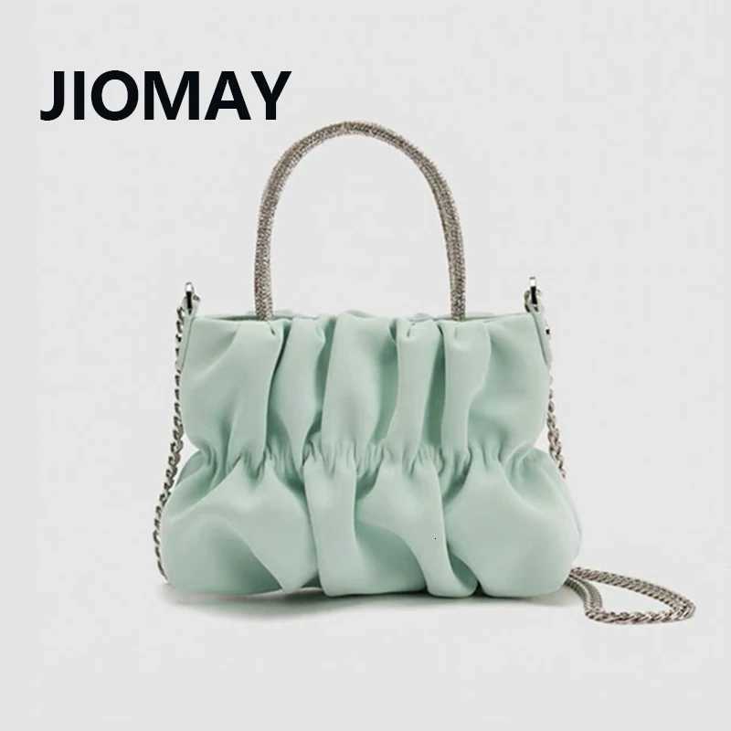 JIOMAY Luxury Designer Handbag 2023 Women Bling Rhinestone Handle Shoulder Bag for Wedding Party Ladies Pleated Small Square Bag Z251017