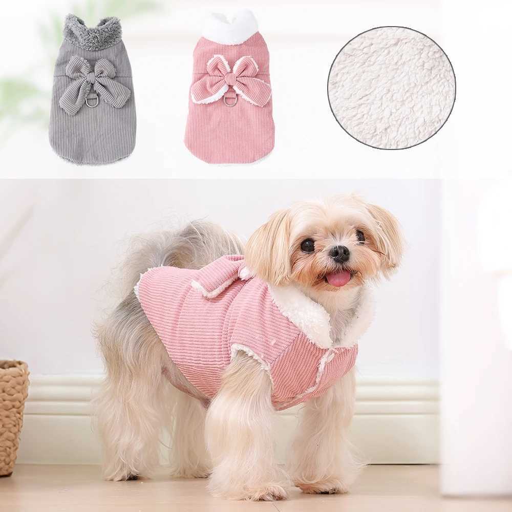 Warm Pet Bow Coat Winter Thicken Fleece Button Clothes For Small Dogs Cats Apparel With Dring Puppy Yorkshire Chihuahua OutfitsW251017