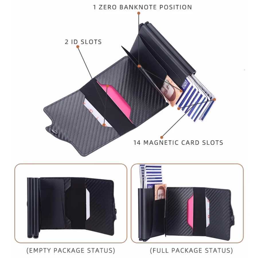 1416 Cards Carbon Fiber Wallet RFID Blocking 1416 Cards Carbon Fiber Automatic PopUp Card Holder Money BagW251017