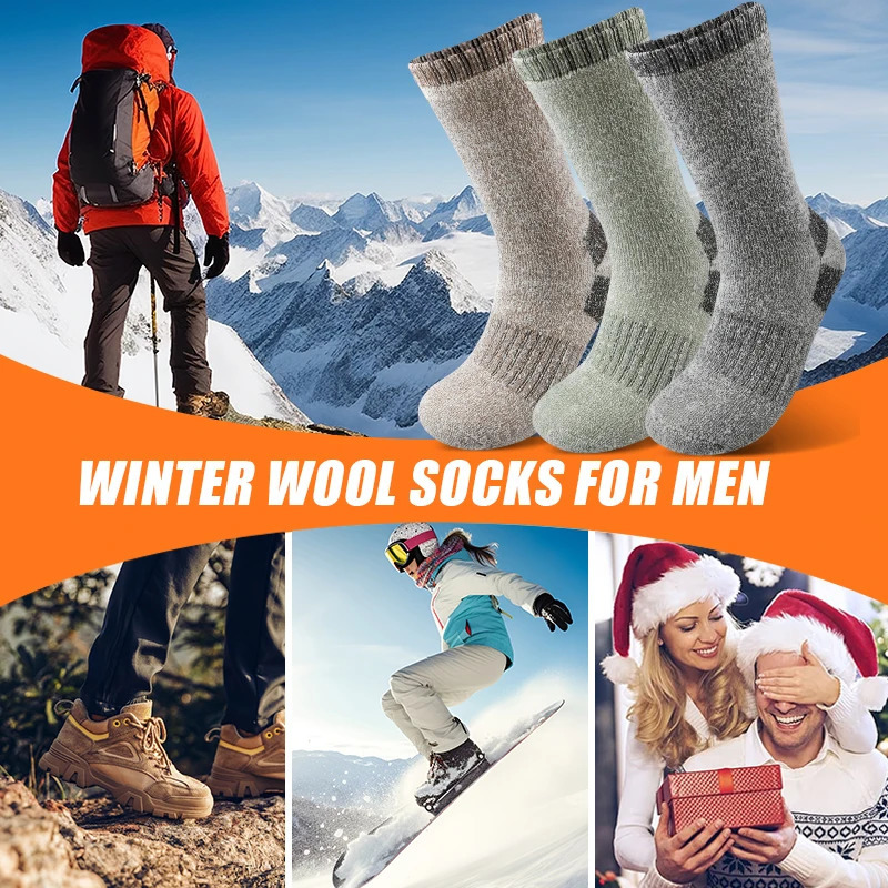 3Pairs Winter Men Socks Super Thick Thermal Mid Calf Socks Warm Wool Skiing Sports Socks 251017