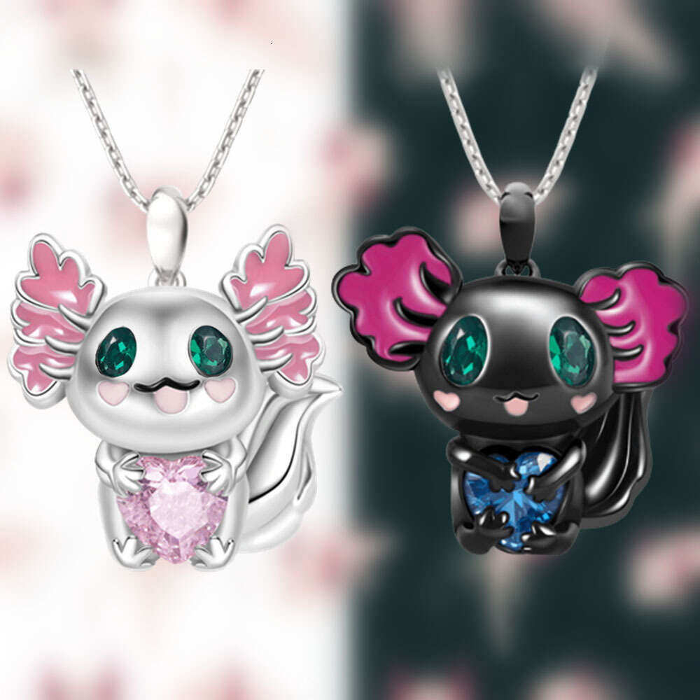 Cute Axolotl Pendant Necklaces Hot-Selling New Cartoon Fashion Big Eyes Hing Dragon Lady Necklace Pendant Heart Shape