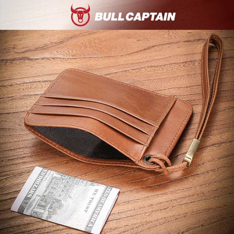 BULLCAPTAIN Slim Minimalist Front Pocket Wallet RFID Blocking Credit Card Holder Card Cases with ID Window for Men WomenW251017