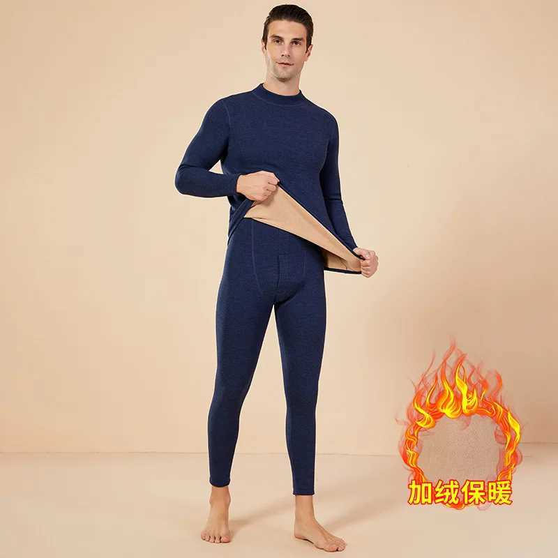 Mens Winter Set Halfhigh Collar First Layer 2 Pieces Tops Pants Fleece Warm Elastic Thermal Thick Underwear Set H251017