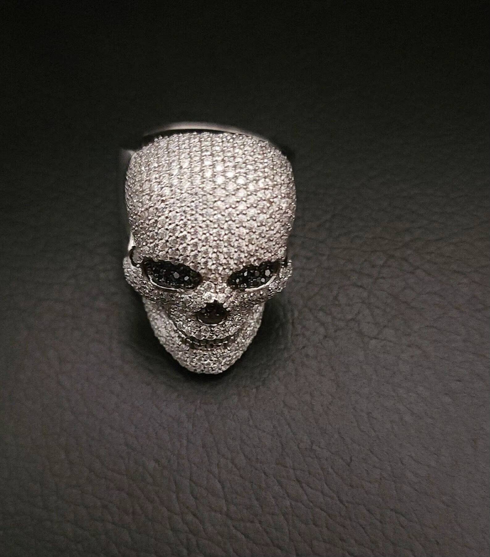 HipHop Style Fine Sterling Silver Skull Ring Best Prices Unisex Round Moissanite Diamond Rings Micro Pave