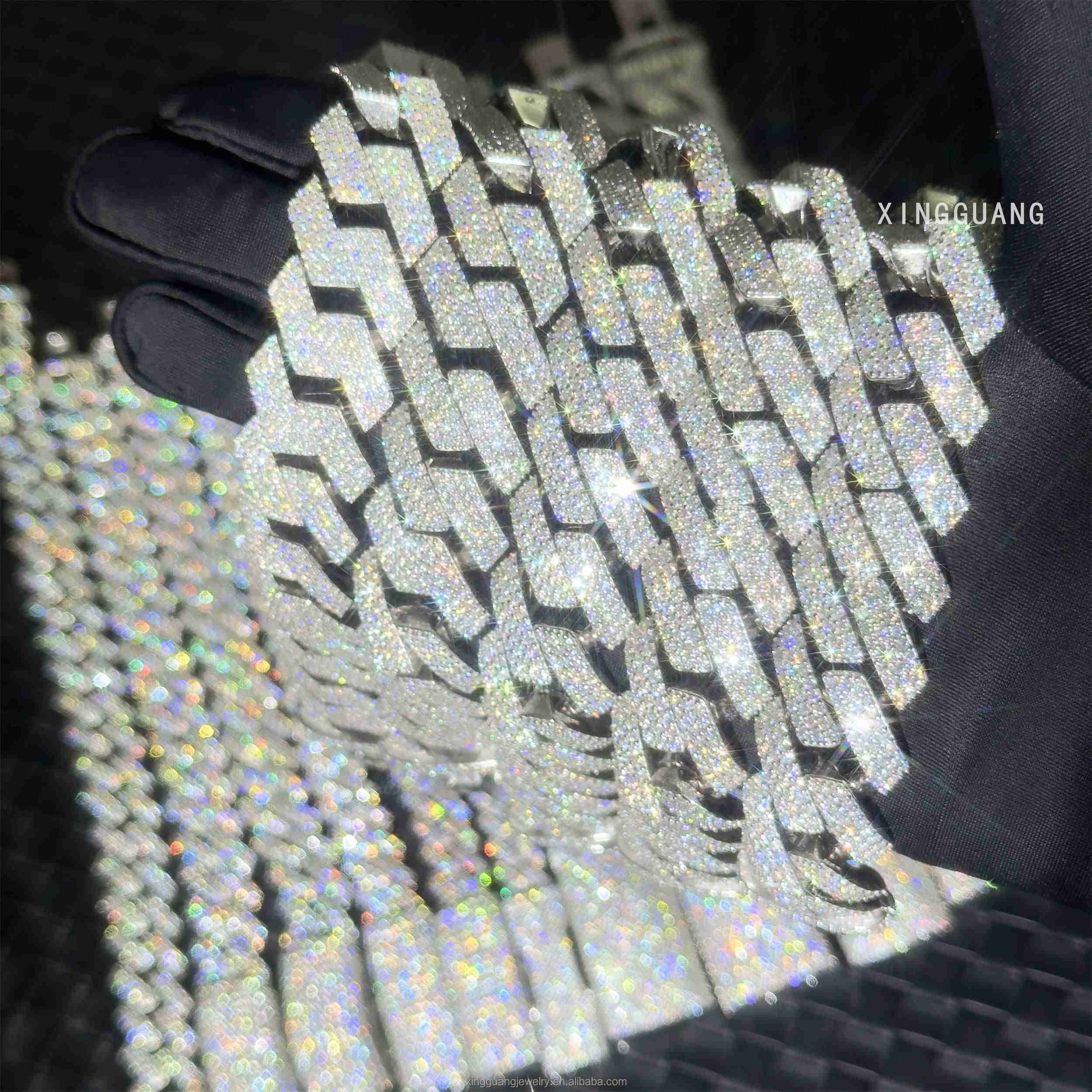 4Rows Heavy Silver Chain 925 Sterling Silver Fine Jewelry Cuban Chain VVS Moissanite Stone with Diamond Tester Pass Necklace