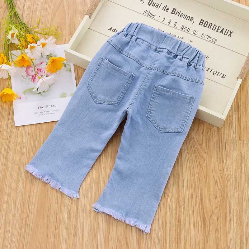 710 Pants LengthSpring Autumn Children Jeans Girls Cotton Print Splice Stretch Denim Pants Korean Teenage Kids ClothingT251017