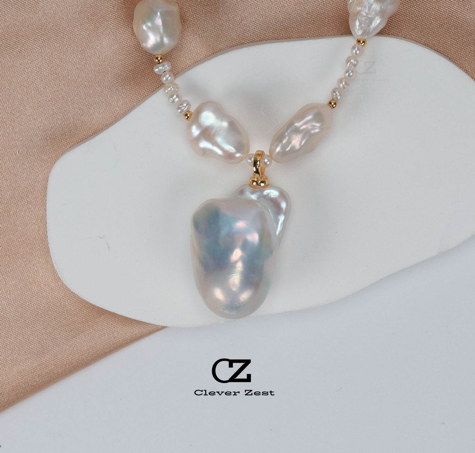 Natural White Baroque Pearl Rice-Shaped Pendant Necklace 14K Gold-Filled Fashionable Versatile Trendy Anniversary Gift