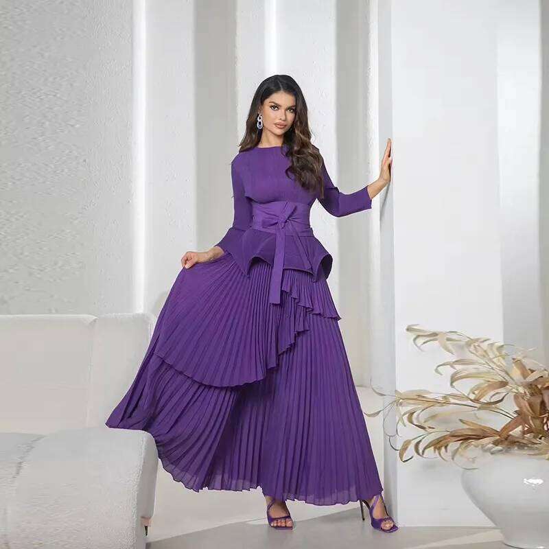 Miyake Fold 2024 Autumn New Women's Suit Lace Irregular Lantern Skirt Solid Color Two-piece Set