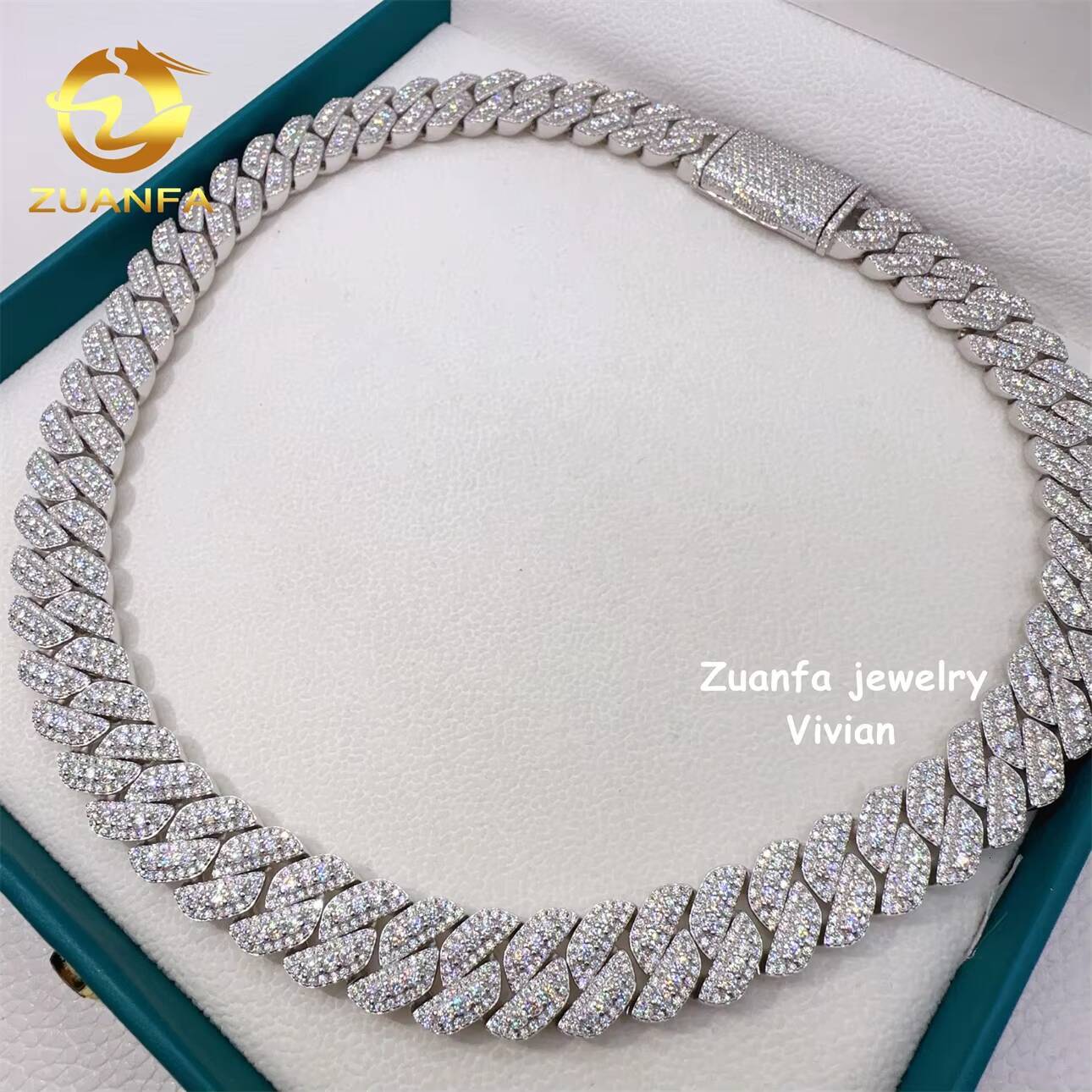 moissanite bracelet 15mm Width VVS Moissanite Diamond 925 Sterling Silver Iced Out Cuban Link Chain Hip Hop Jewelry Cuban Necklace