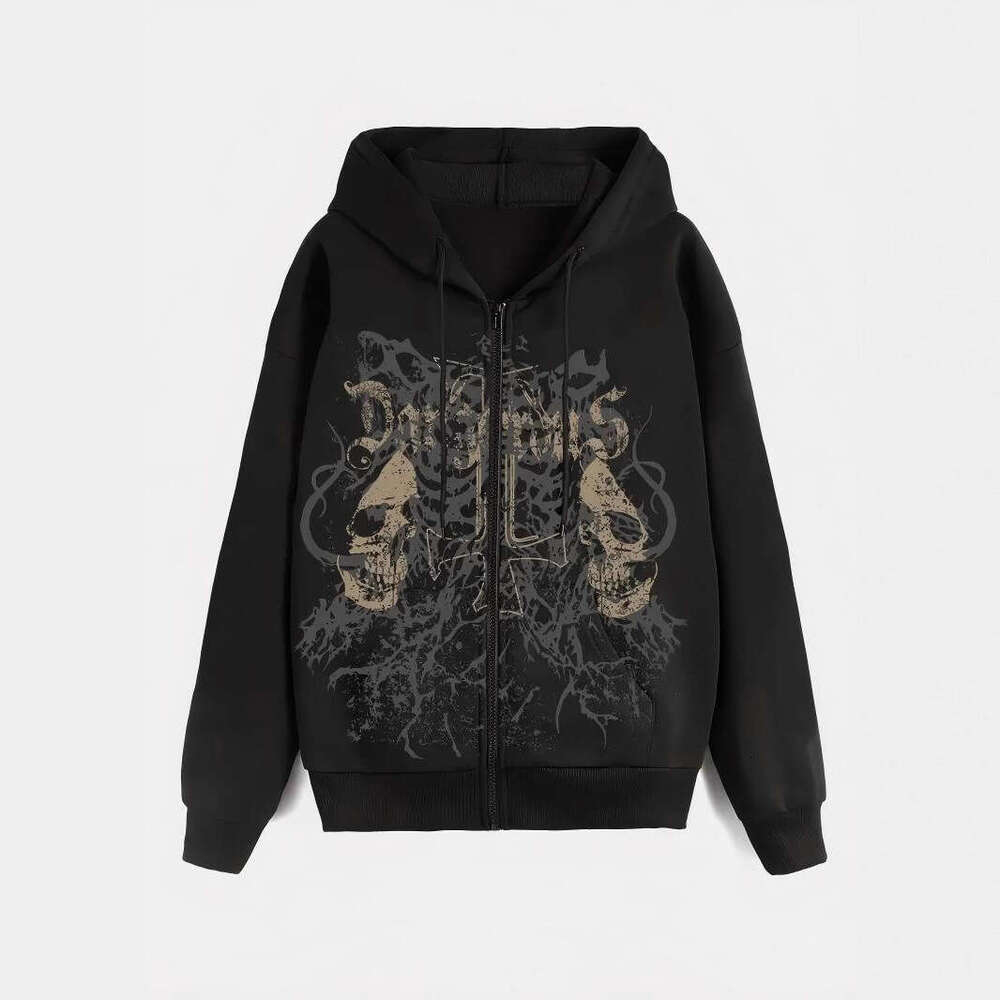 Popular Original Skull Zip-Up Hoodie, A Stylish Streetwear Choice For Casual Ocns, Perfect To Pair With Trendy Outfits