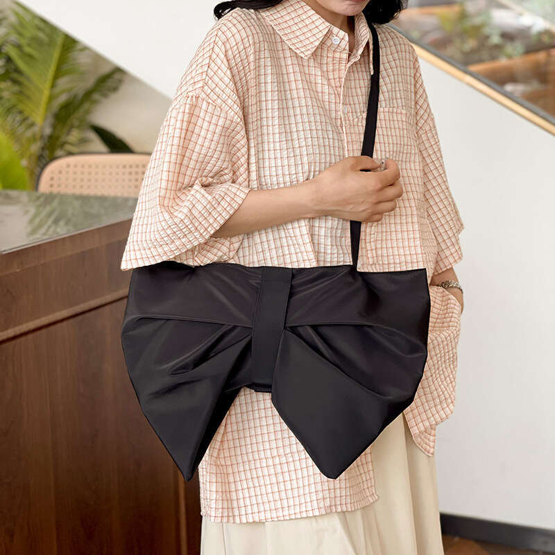 Korean Style Personality Bowknot Tote Large Capacity Crossbody Single Shoulder Cloth Women's Canvas Bag Elegant Student