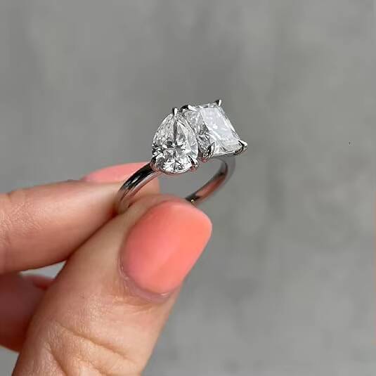 IGI Certificate Laboratory Grown Diamond Engagement Ring 14K Pear Cut Side Stone Radiant Engagement Ring