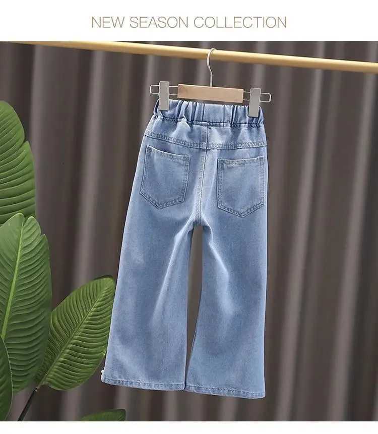 New Fashion Pearl Children Wide Leg Pants Summer Casual Kids Cropped Trousers For Teenager Girls Jeans 4 6 8 10 12 13 YearsT251017
