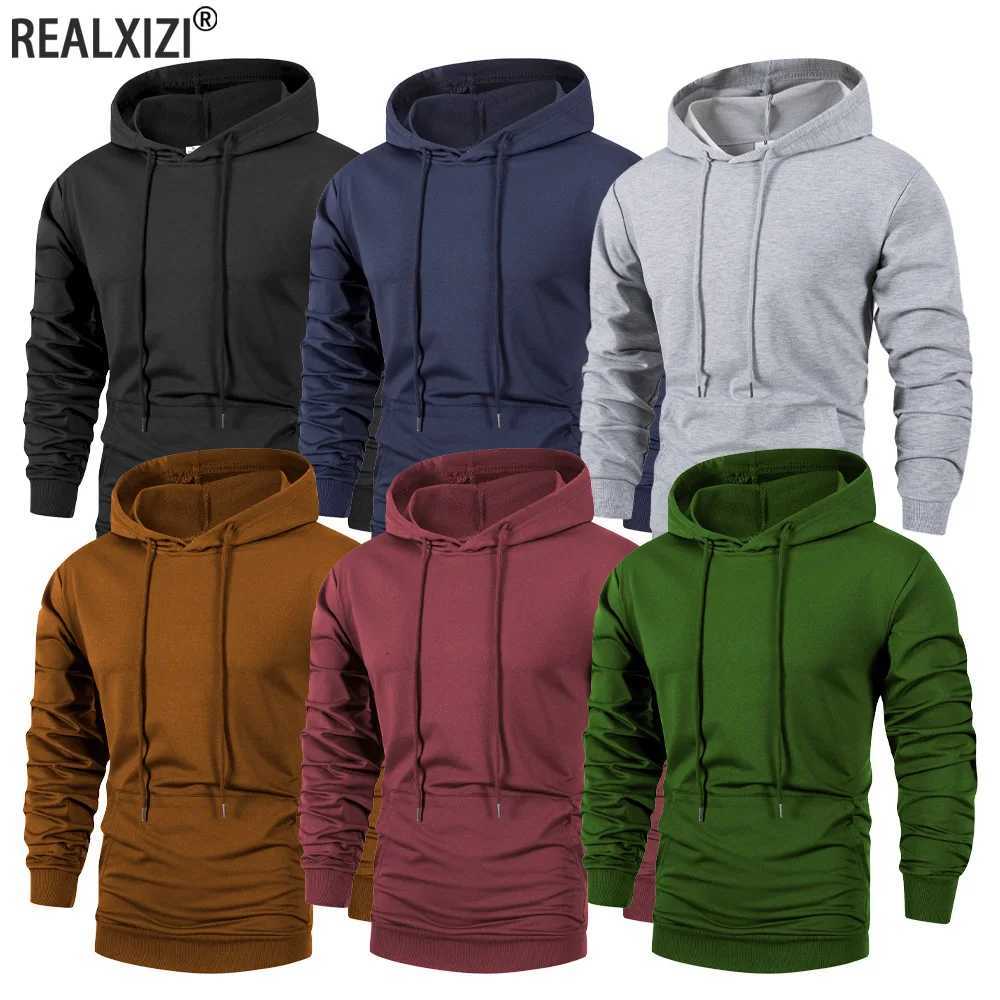 Mens Casual Hoodies Sweatshirt Autumn Solid Color Warm Long Sleeve Hooded Pullover Outdoor Streetwear Sportwear Male Clothing Z251017