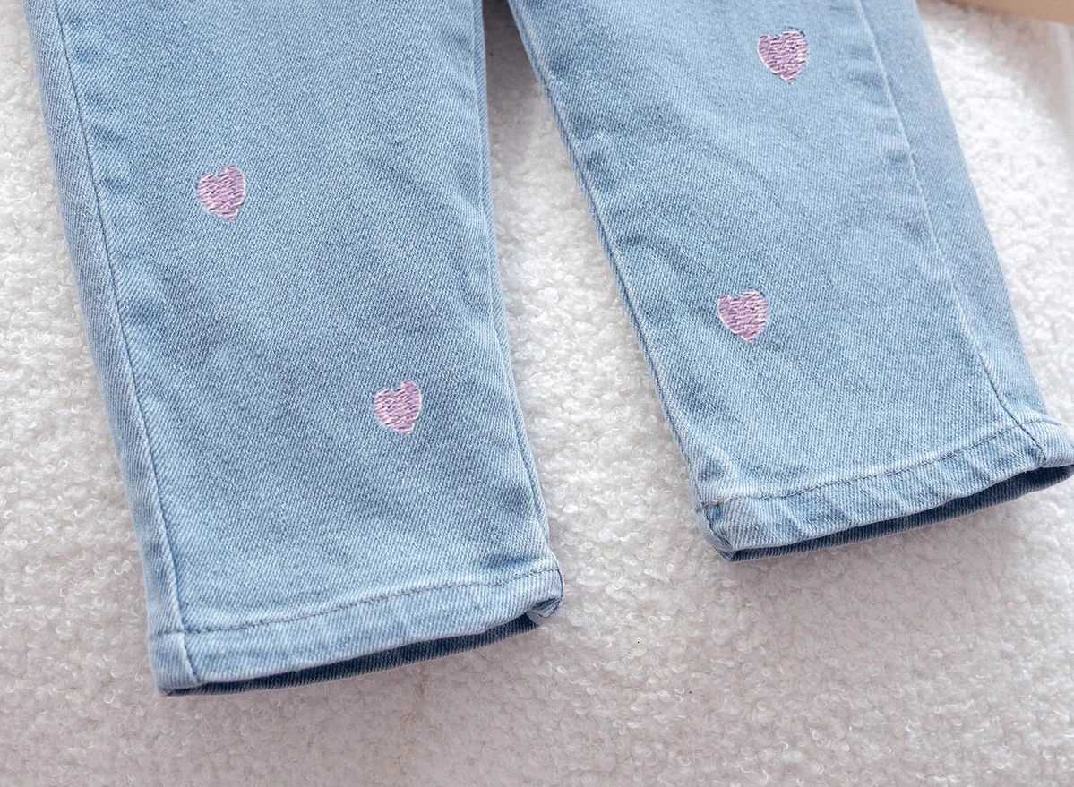 IENENS kpop clothes for girls kids slim straight jeans light blue embroidery denim pants for 16 yearsT251017