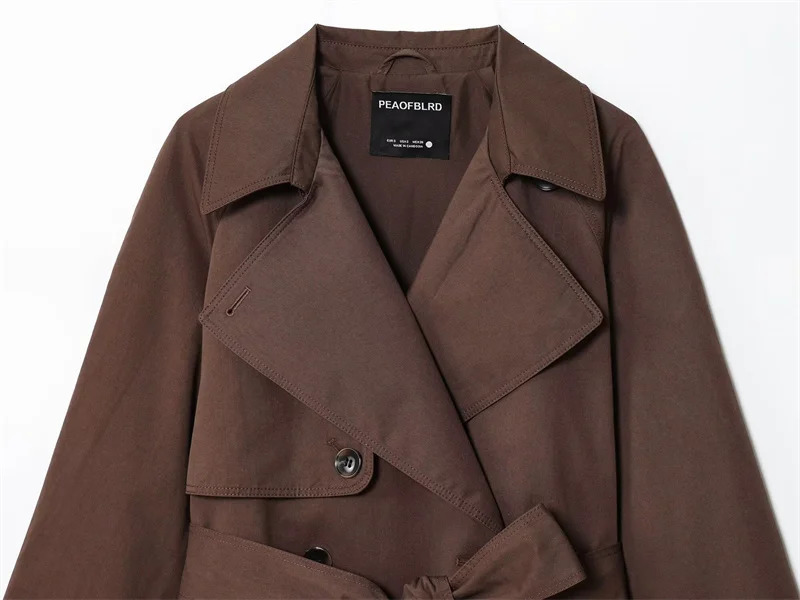 Womens Jacket Fall 2025 Russet Long Sleeve Belt Embellished Short Trench Coat Casual Fashion Personality Versatile 251013