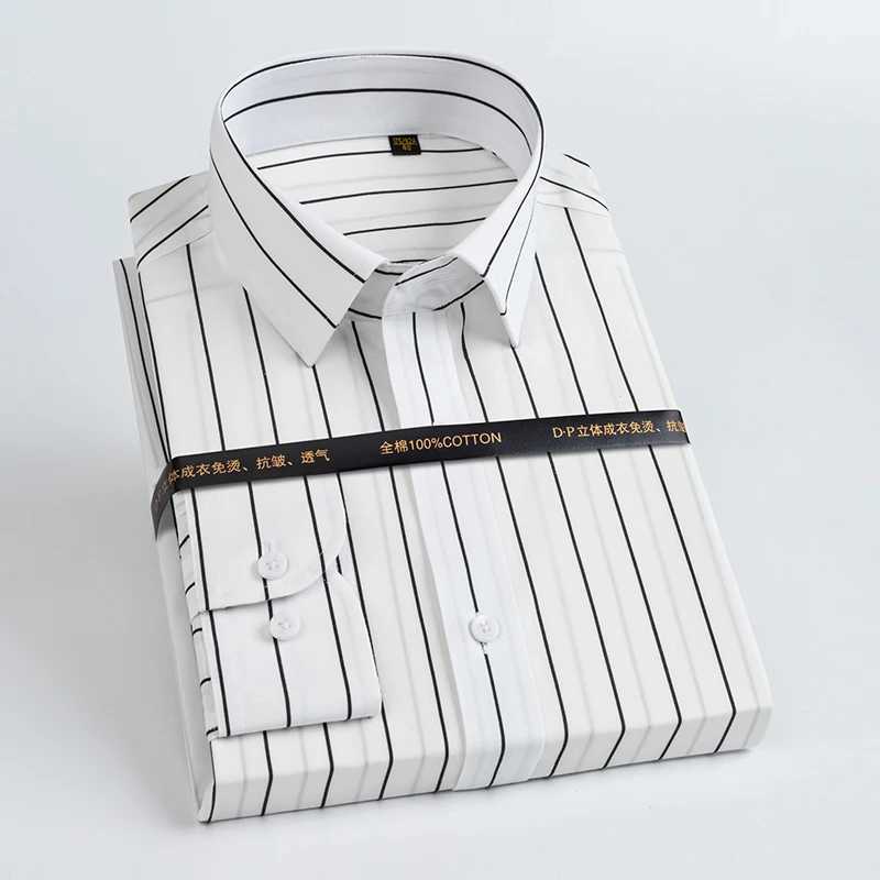 100S Mens Pure Cotton Mens Vertical Striped Dress Shirts Casual Long Sleeve Buttondown Non Iron Cotton Shirt J251017