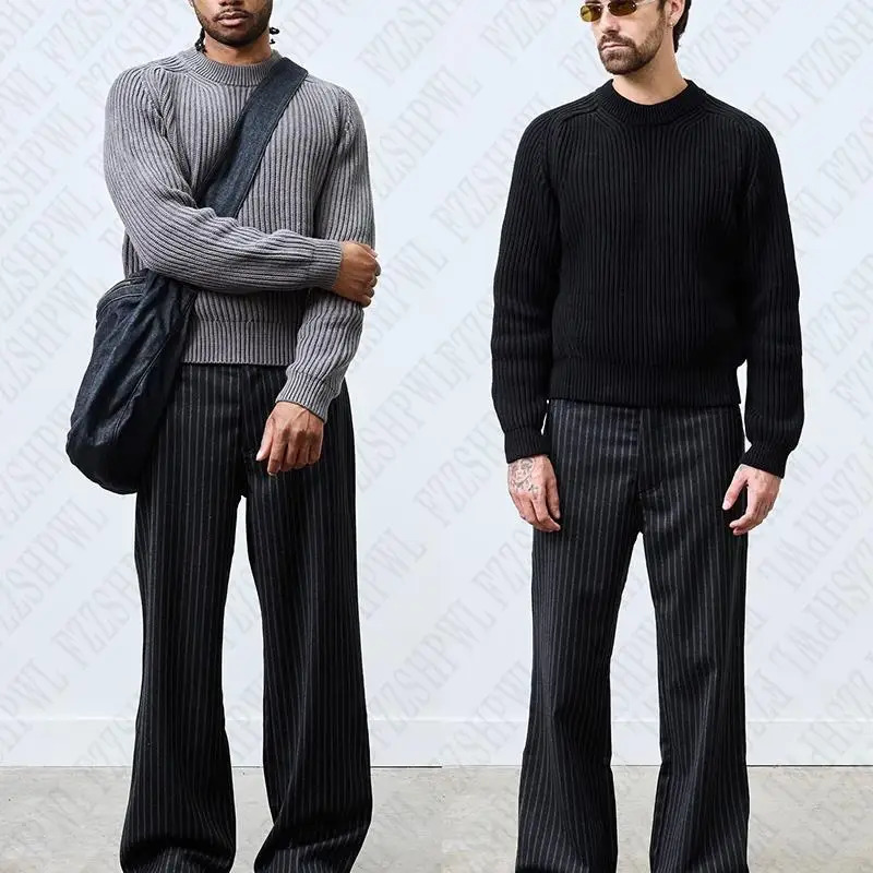 Y2k Men Knitted Sweater Solid Color Hip Hop Graphic American Retro Sweater Streetwear Punk Pullover Grunge High Street Casual 251017